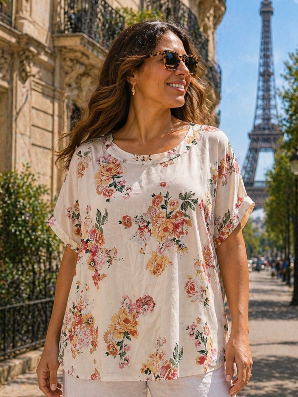 Buffalo David Bitton Floral Blouse - Cream and Pink